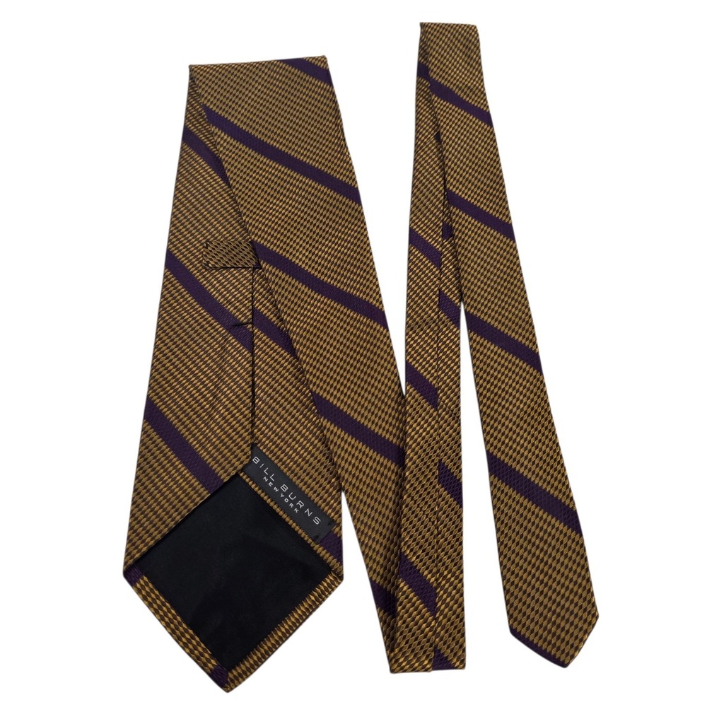 Bill Burns New York Men's Tie Necktie Designer Luxury‎ Gold Purple Stripes Silk